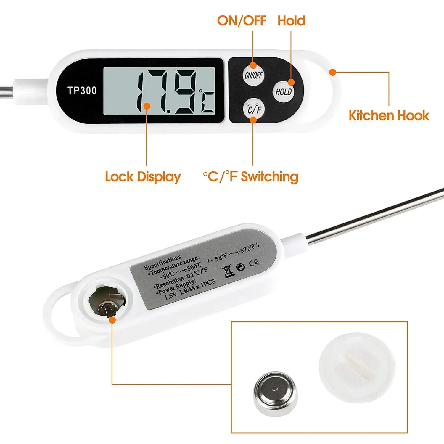 Digital Kitchen Thermometer LCD Display TP300 Electronic Food Thermometer LCD Display Digital Temperature MeasuringTool for Meat
