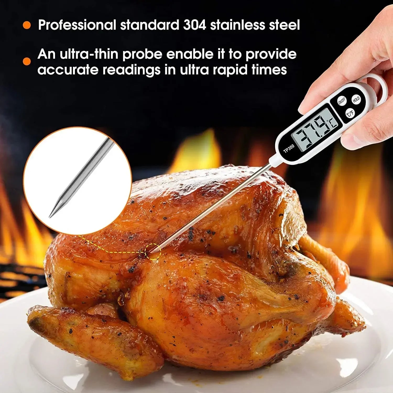 Digital Kitchen Thermometer LCD Display TP300 Electronic Food Thermometer LCD Display Digital Temperature MeasuringTool for Meat