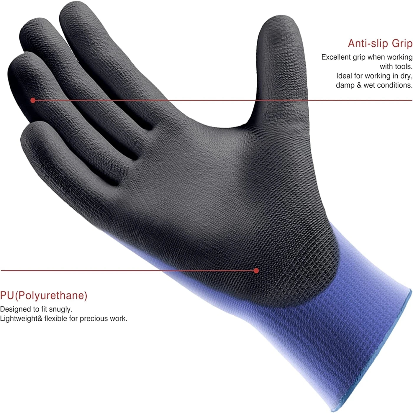 3pairs Ultra-Thin PU Coated Work Gloves,Excellent Grip.