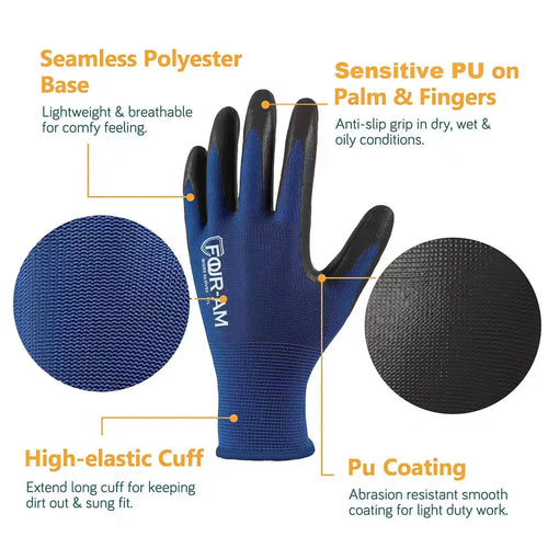 3pairs Ultra-Thin PU Coated Work Gloves,Excellent Grip.